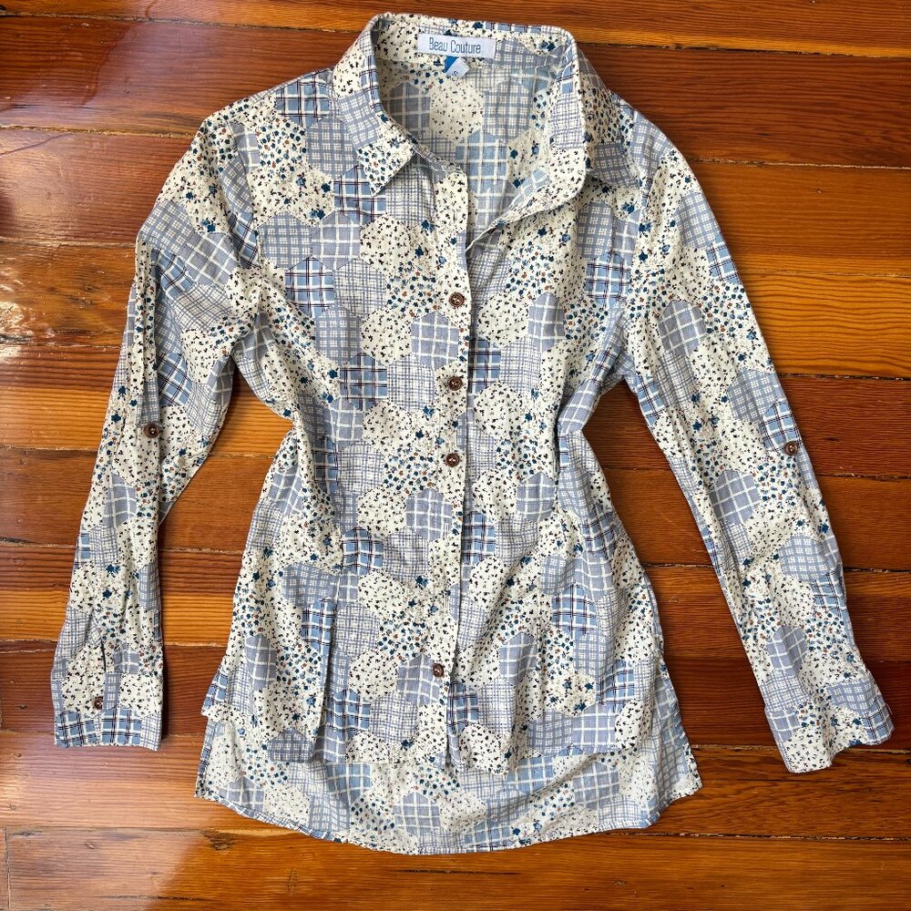 Cowgirl Western 100% Cotton Long Sleeve Patchwork Button Down Beau Couture